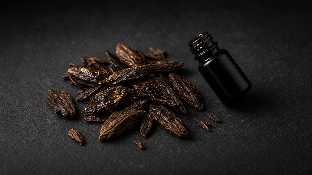 Close-crop oil and wood chips — atelier still
